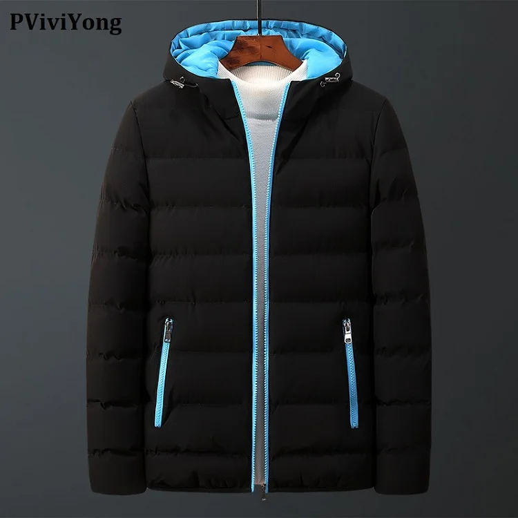 PViviYong, зимние модные куртки для мужчин, высокое качество, хлопок, короткое пальто, Мужская одежда, парка с капюшоном, 5513