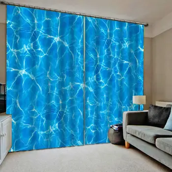 

High quality custom 3d curtain fabric Blue wave Living Room Curtains 3D Curtains For The Bedroom Kitchen Modern Window