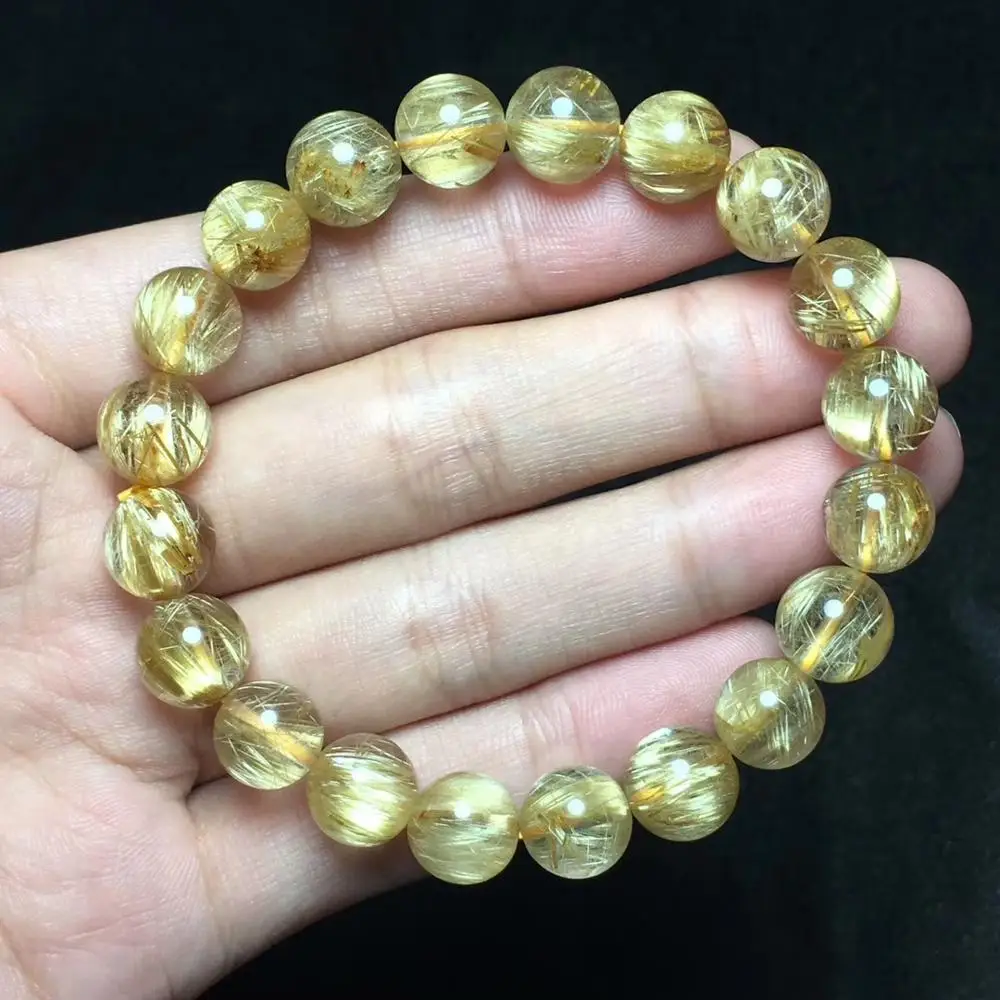 

9.3mm Certificate Natural Gold Rutilated Quartz Titanium Crystal Woman Man Bracelet Gemstone Round Beads Wealthy Stone AAAAA