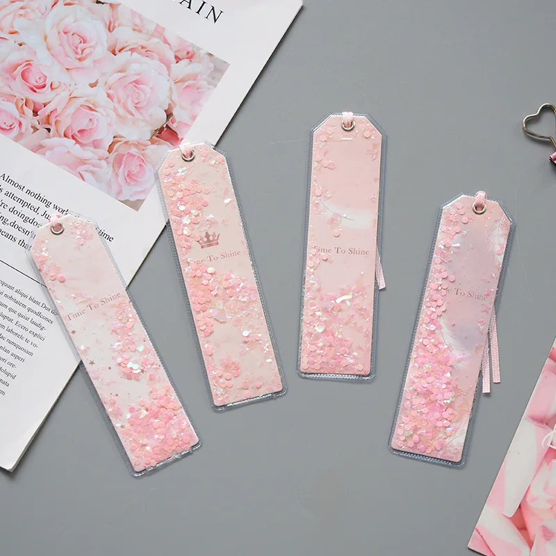 Artículos de papelería coreanos niña corazón Flash Rosa puro lentejuelas marcapáginas Teacher Office Supplies