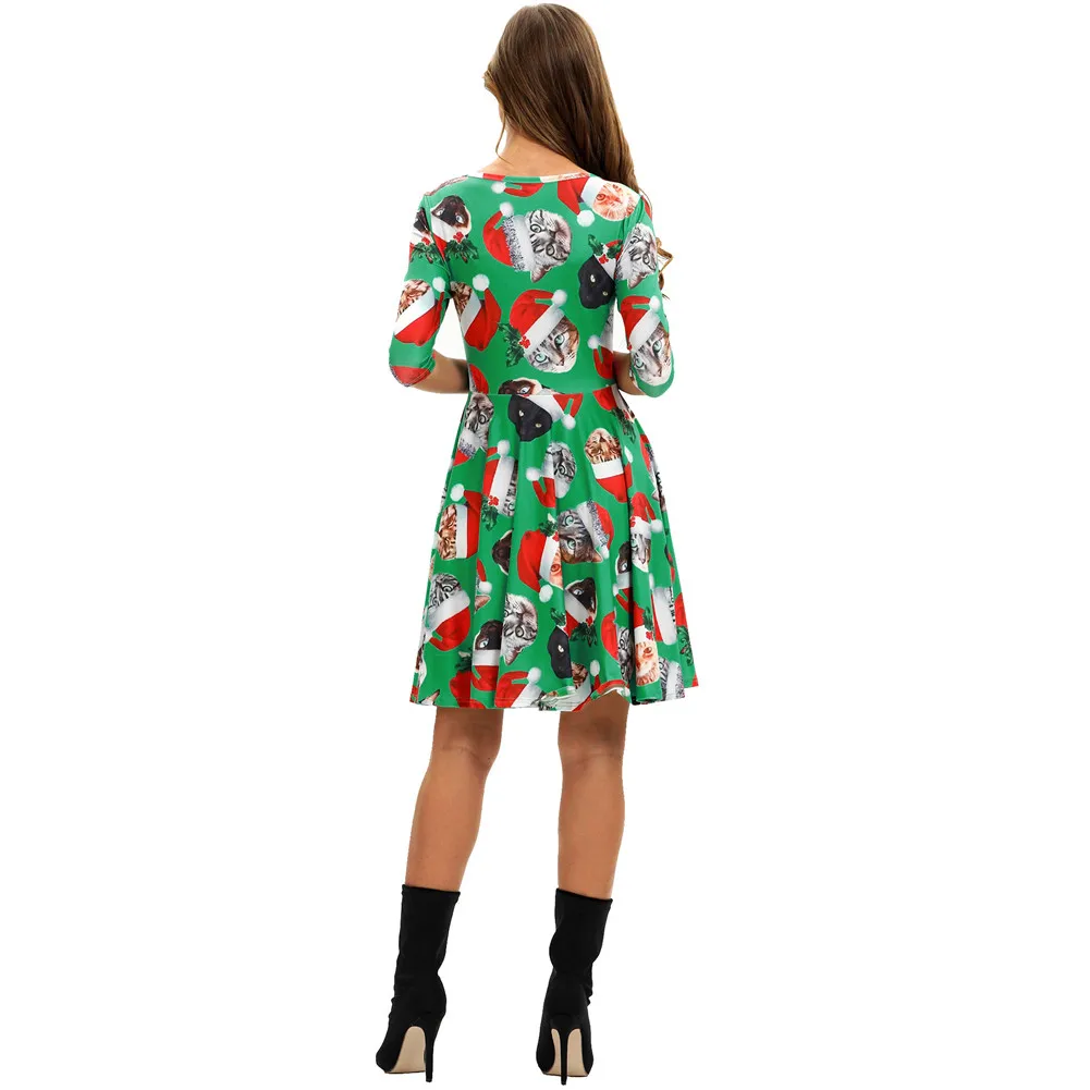 Женское осенне-летнее платье до осени с креативным принтом, с коротким рукавом, рождественское, винтажное, новое платье