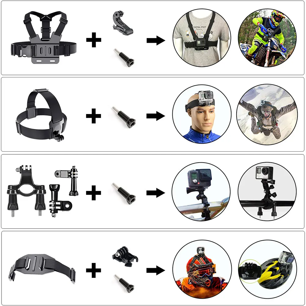 50pcs/set Strap PC 360 Degree Practical Home Suction Cup Screw Basic Mount Protect Cover Action Camera Accessories For GoPro