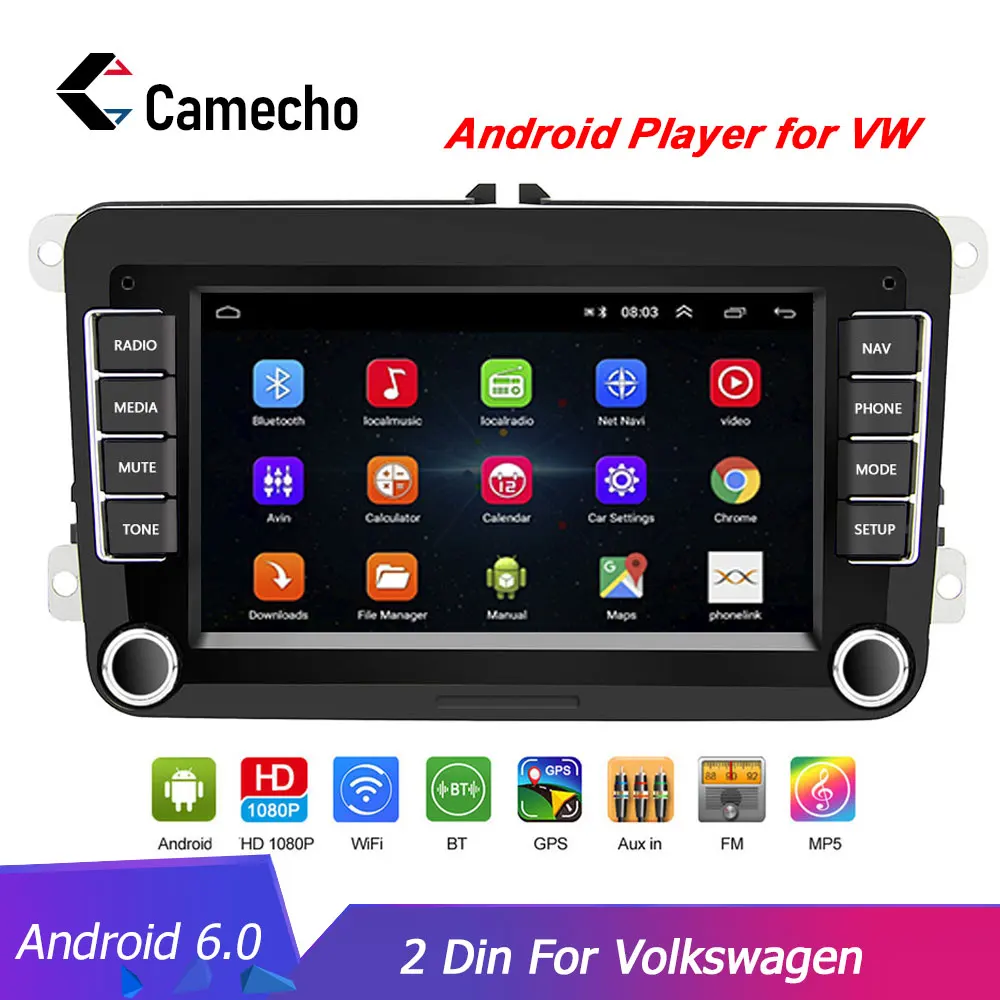 Camecho Android автомобильный Радио gps Wifi Bluetooth Автомобильный мультимедийный плеер " HD 2Din Аудио Стерео сенсорный Авторадио MirrorLink для Автомобили VW