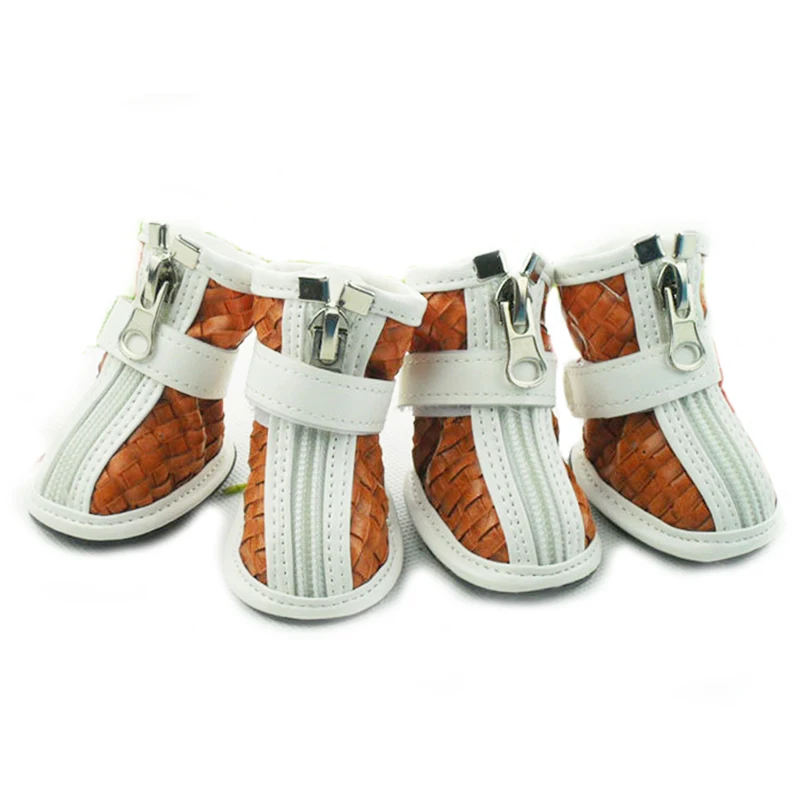 4 шт. Нескользящие сандалии для собак средней длины из дышащей кожи|Обувь собак| |