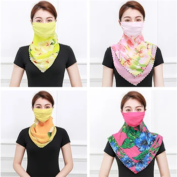 

Women Floral Print Sun Protection Breathable Chiffon Neck Scarf Face Mask-Veil Masque Reutilisable Femme Bandana Headwear
