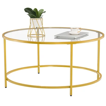 

Tea Table For Office Coffee Table Simple Single-Layer Round Frame Glass Surface Coffee Table Side Table 90 Round Gold Table