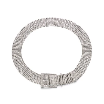 

Silver Rhinestone Diamante Ladies Waist Fashion Belt Bling Wide Waistband