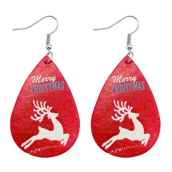 

New Christmas Leather Pattern Gift Dangle Earrings for Women Christmas Tree Snowflake Elk Pendant Drop Earrings Jewelry Gift
