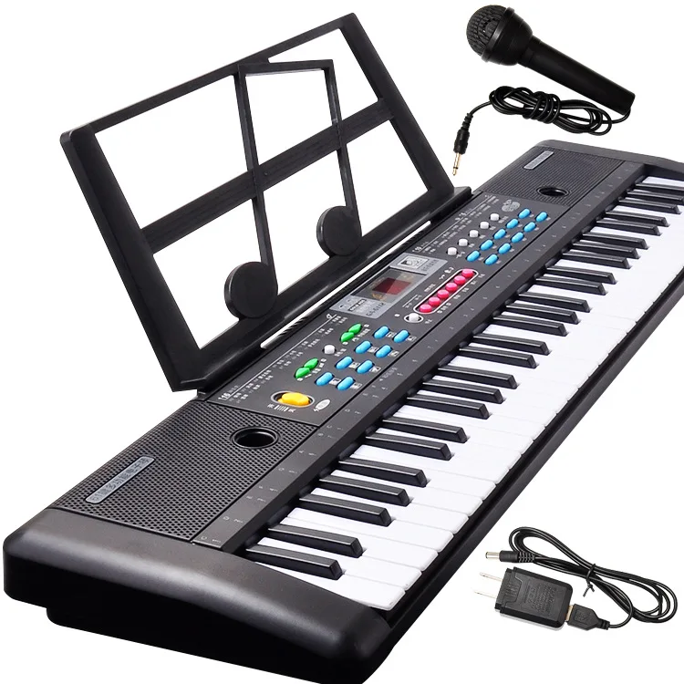 

Large Size 76 Cm Electronic Keyboard 61 Button Microphone with Tablature Shelf Black And White with Pattern Piano Microphone USB