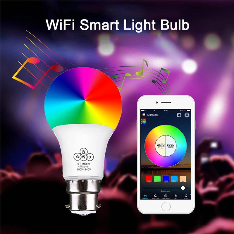 

LED Lamp B22 Smart Remote Light Bulb Smart WIFI UK Plug Socket For Echo Alexa For Google Home Remote Control Light Bulb