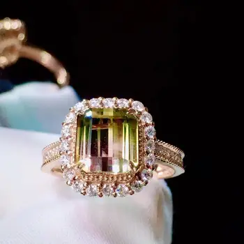 

H627 Tourmaline Ring Pure 18K Gold 100% Natural Watermelon Tourmaline 3.55ct Gemstone Female Rings for Women Fine Ring
