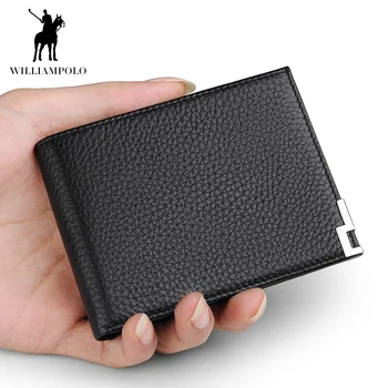 

WILLIAMPOLO boutique men's wallet Men's Genuine leather purse driver license 14 card short zipper business men's card package