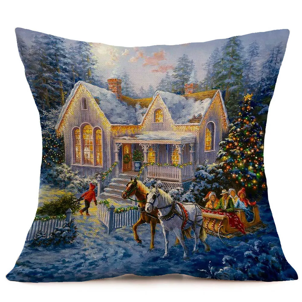Веселая Рождественская наволочка для подушки праздничное украшение Санта-Клаус льняные наволочки Диван-Подушка Чехол для украшения дома Чехлы