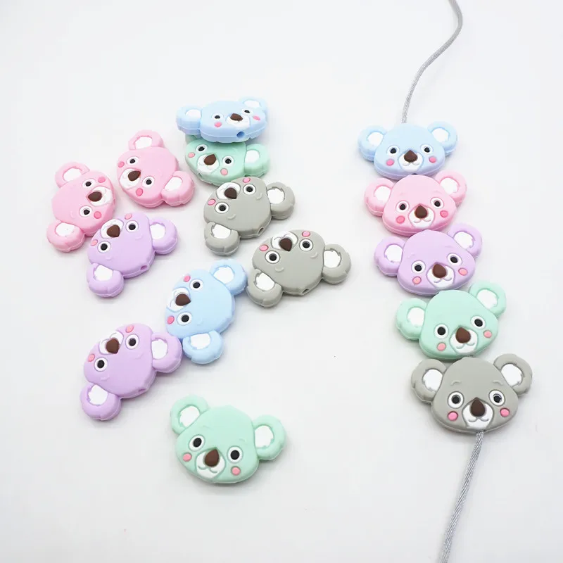 Chenkai 10 шт. силиконовые коала Прорезыватели бусины DIY животное прорезывание зубов ожерелье бусины для ребенка пустышка мультфильм соска Игрушка аксессуары