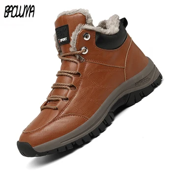 

Winter Men's Boots Thick Plush Warm Men's Winter Boots Waterproof Leather Men's Snow Boots Outdoor Men Sneakers Botas Militares