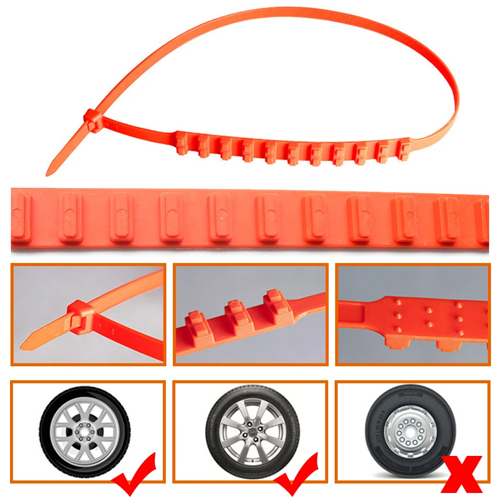 10Pcs Car Tire Anti-skid Ties Snow Chains Car Tire Wheel Anti-Slip Cable Belt Chain Fit Snow Rain Ice Chains Winter Tool