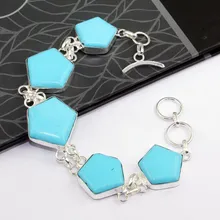 Синий Бирюзовый браслет серебряная накладка над медью, 22,5 см, B0241