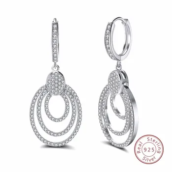 

Big Genuine 925 Sterling Silver Dangle Earrings for Women Luxury Diamond Round Hollowed Statement Female Jewelry Girl gifts