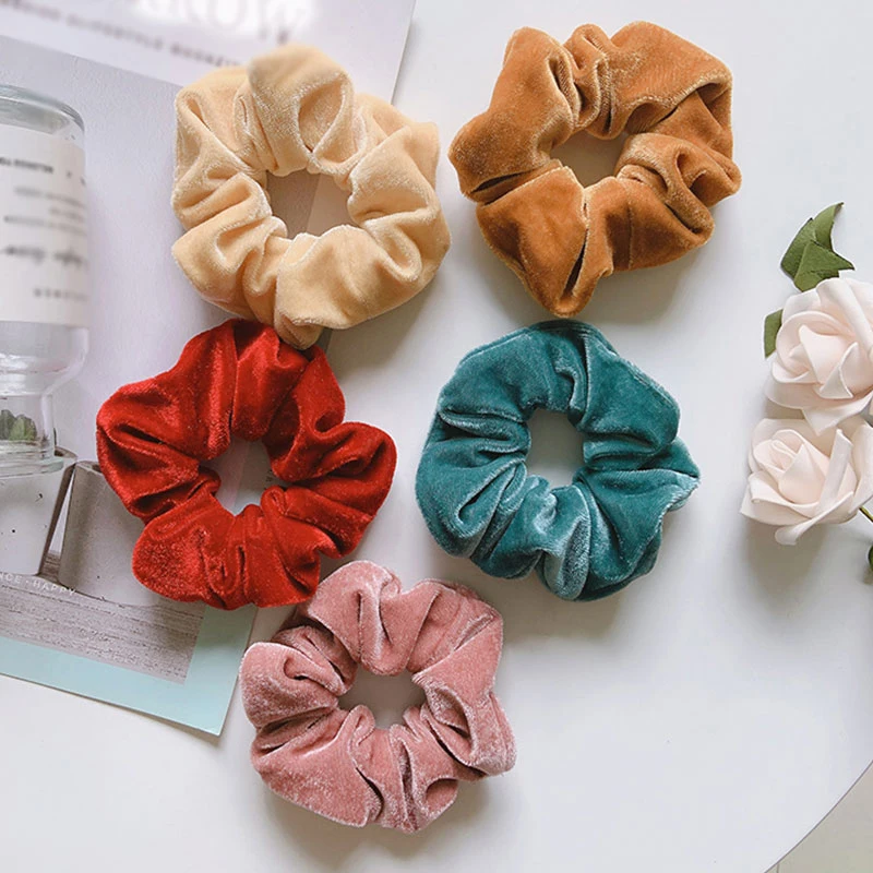 Winter Shiny Velvet Scrunchies Candy Color Soft Girls Hair Rope Hair Accessories Rubber Band Elastic Hair Bands Ponytail Holder mini hair clips