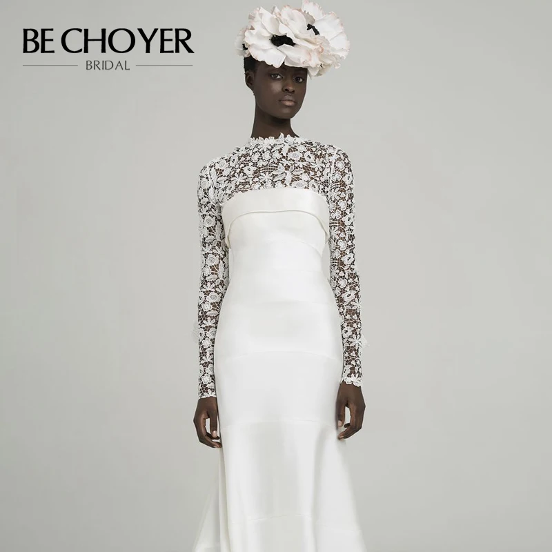 Винтажное атласное свадебное платье с аппликацией BECHOYER P102 2 в 1 Русалка 2 в 1 заказное свадебное платье со шлейфом Vestido de Noiva