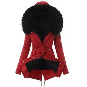 

Fashion Winter Women Parka Warm Long Sleeve Jacket Fur Hoodie Padded Parka Outwear Black Red Grey manteau femme пуховик женский