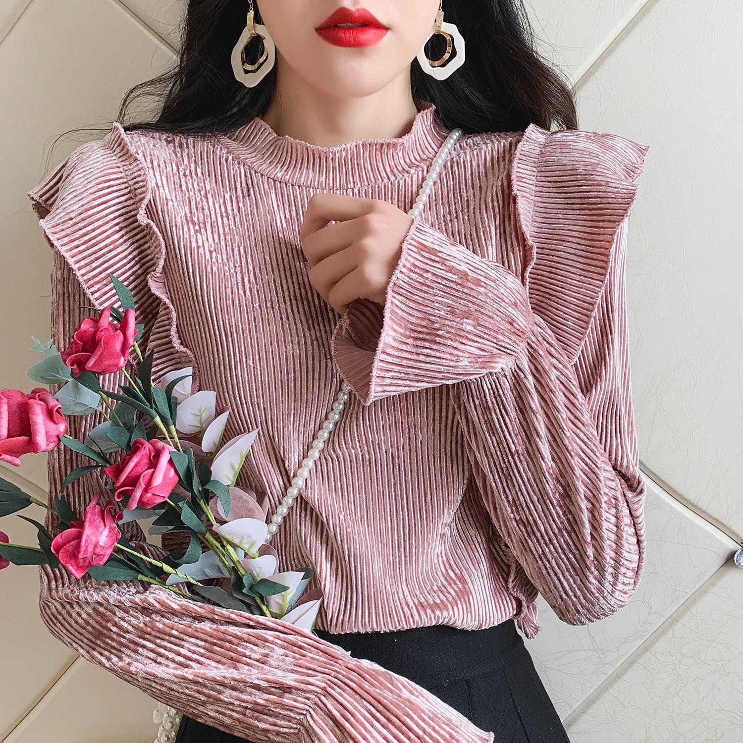 Модные брендовые футболки ulzzang vetement femme с оборками женские милые Стильные корейские свободные женские Топы с длинным рукавом на весну и осень