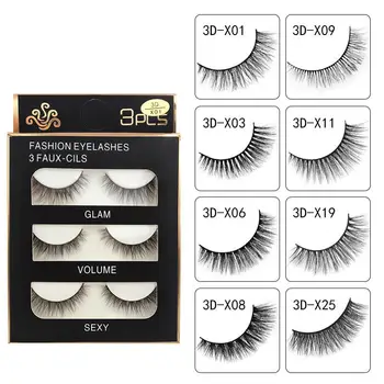 

3D Mink Fake Extension Eyelashes 3 Pairs Natural Look Thick Soft Handmade False Eyelashes Set Eye Makeup