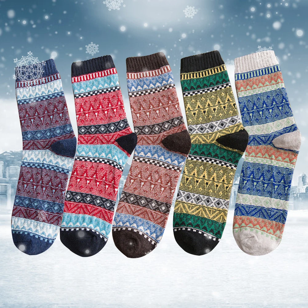 Детские носки, 5 пар, зимние хлопковые носки Винтаж мягкие милые зимние ботинки с рисунком новинка подарок без пятки средней длины Термальность для взрослых из искусственной шерсти Ретро Рождество забавные Для мужчин Для женщин