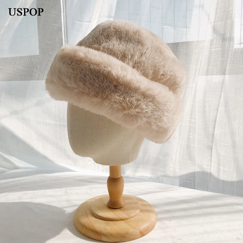 USPOP новинка зимы 2019 женские шапки-ведра толстые теплые шапки одноцветные милые