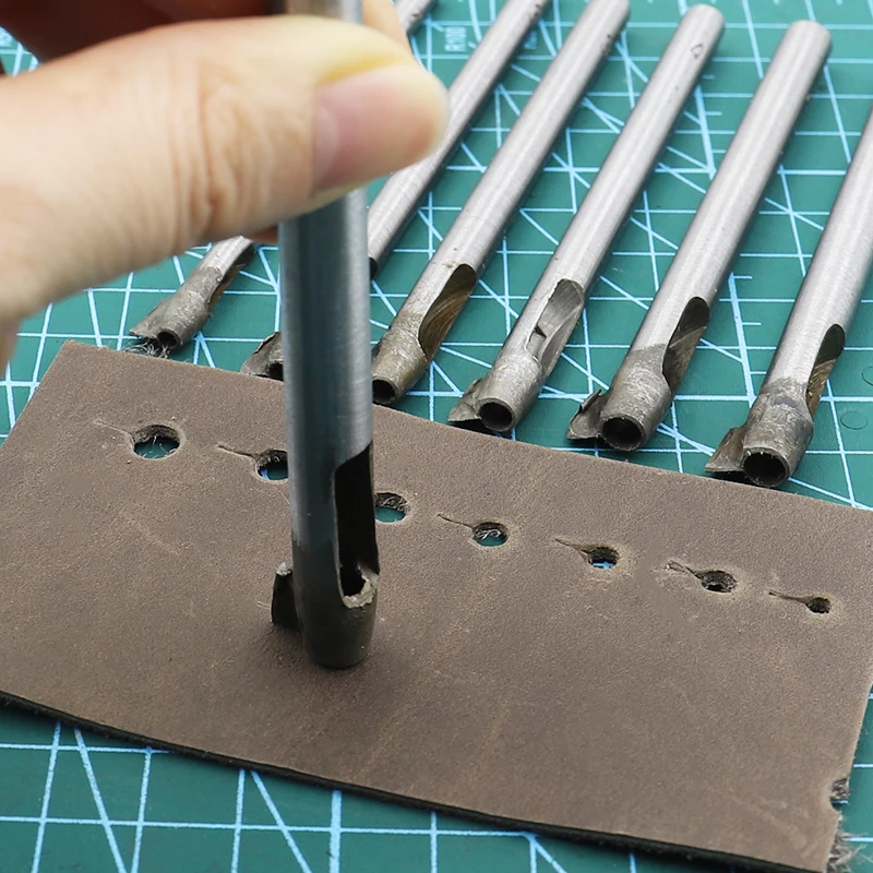 7 tamanho cinto de perfuração com furos e caudas buraco oco punch cutter ferramenta 2.5mm-6mm couro ferramentas de trabalho diy ferramenta de perfuração de couro