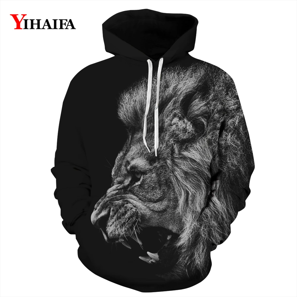 

Mens Womens 3D Hoodies Black Roaring Lion Sweatshirt Vintage Animal Graphic Casual Coat Pullover Tracksuit Tops