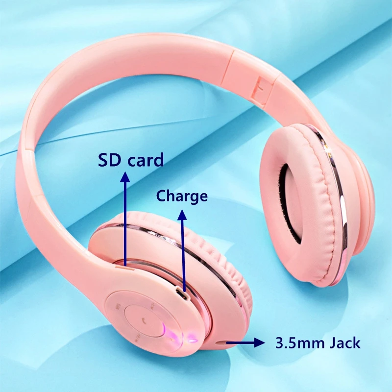 Foldable Bluetooth Wireless Headphones With Mic For Phone Tablet Music Noise Cancel Bass Girl Kid Man Headset with Bag