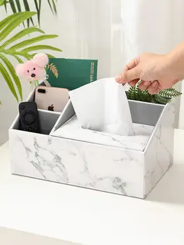 

JM Nordic Fashion Creative Marble Leather Tissue Box Desktop Cosmetics Stationery Multi-function Remote Control Storage Box