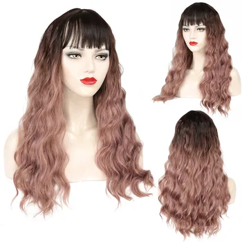

SHUOHAN 70cm Synthetic Wavy Wig For Women Ombre Black Brown Heat Resistant Fiber High Temperature Cosplay Long SX76