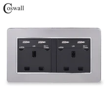COSWALL 146 UK Стандартный двойная розетка с 4 USB зарядка Порты и разъёмы для мобильного Выход 5V 2100mA стены из магазина производителя, из нержавеющей стали Панель