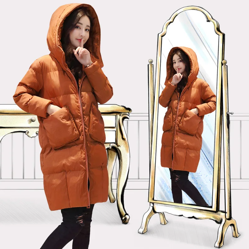 

Long Sleeve Thick Mid-length Slim Fit 2018 Winter Convention Zipper Hooded Street Solid Color Cotton-padded Clothes/Cotton Coat