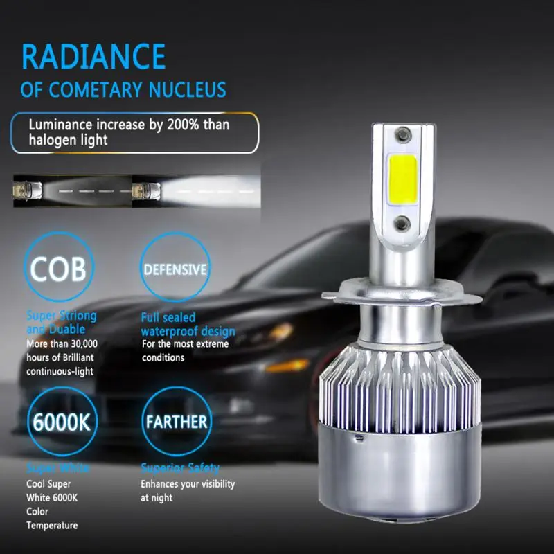 Автомобильные светодиодные лампы COB H3/H4/H7/H11/H13/9006 72 Вт 6000 лм|Передние LED-фары для