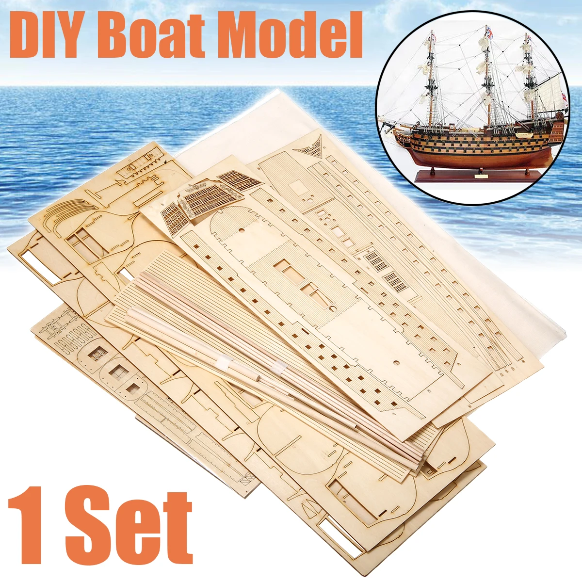 Wooden Sailboat Ship Model Assembling Kids Toys Educational Kits DIY Toys B 