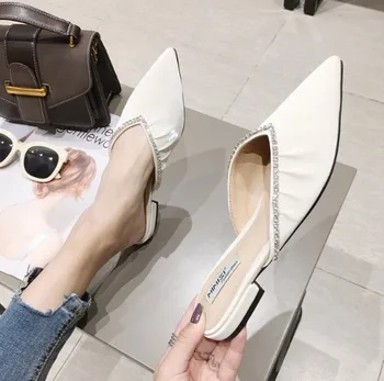 

Cover Toe Slippers Casual Shoes Woman 2020 Loafers Female Mule Slipers Women Luxury Flat Mules New Cotton Fabric Bonded Leather