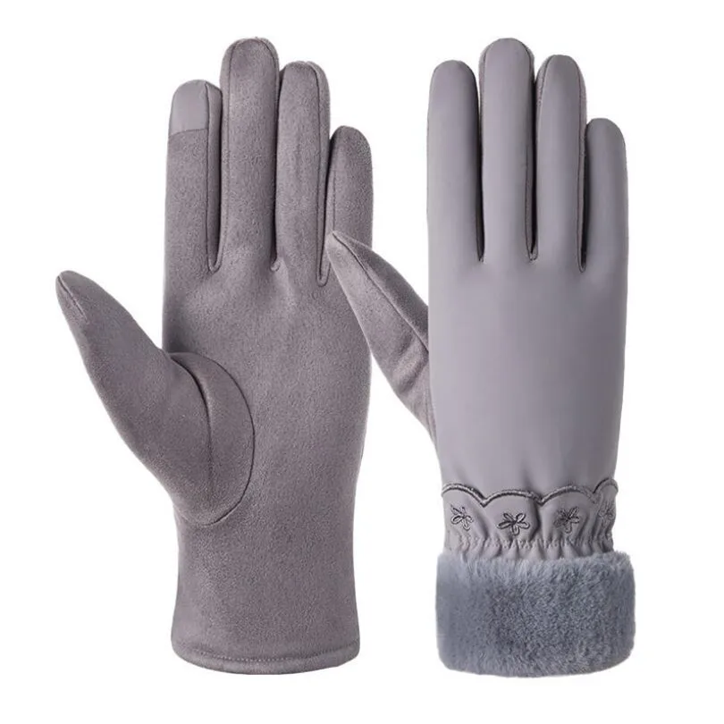 CUHAKCI женские рукавицы замшевые перчатки для сенсорного экрана зимние женские двойные толстые плюшевые Наручные Теплые кашемировые перчатки для вождения - Цвет: N903 Gray G153