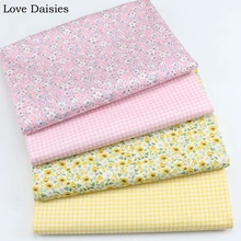 Хлопок пасторальный розовый желтый маленькие цветы клетчатая ткань сделай сам для детей постельные принадлежности платье Блузка Декор Ручной Работы Чехол для рукоделия