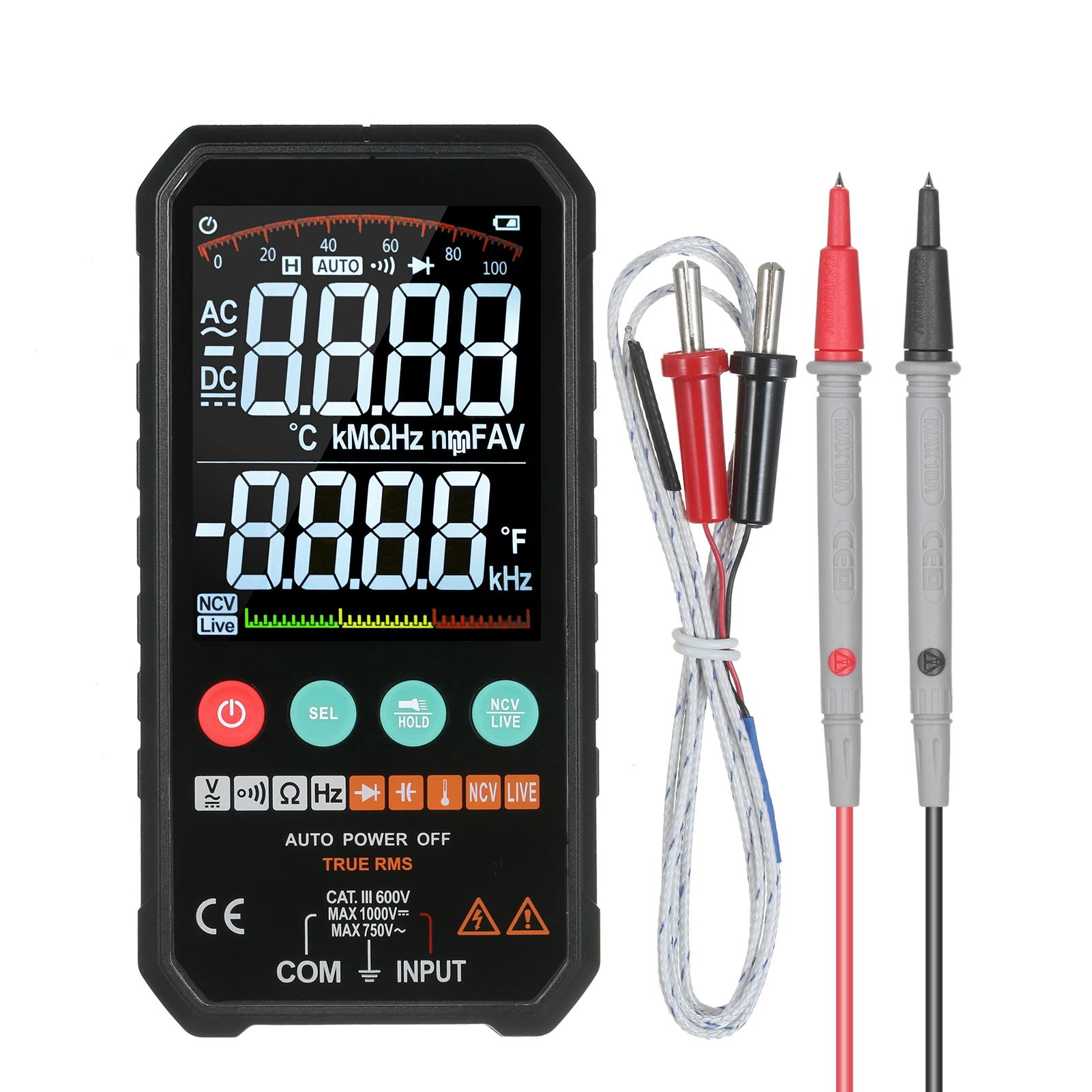 Meter Multimeter Manual and Smart Mode LCD Digital High Precision Resistance Temperature Tester 6000 Counts for Office for Home 
