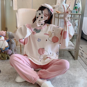 

Autumn winter Fashion Pajama Set for Women 100% Cotton PJS Atoff Home Satin Avocado Sleepwear Winter Warm Silk Kawaii Nightwea