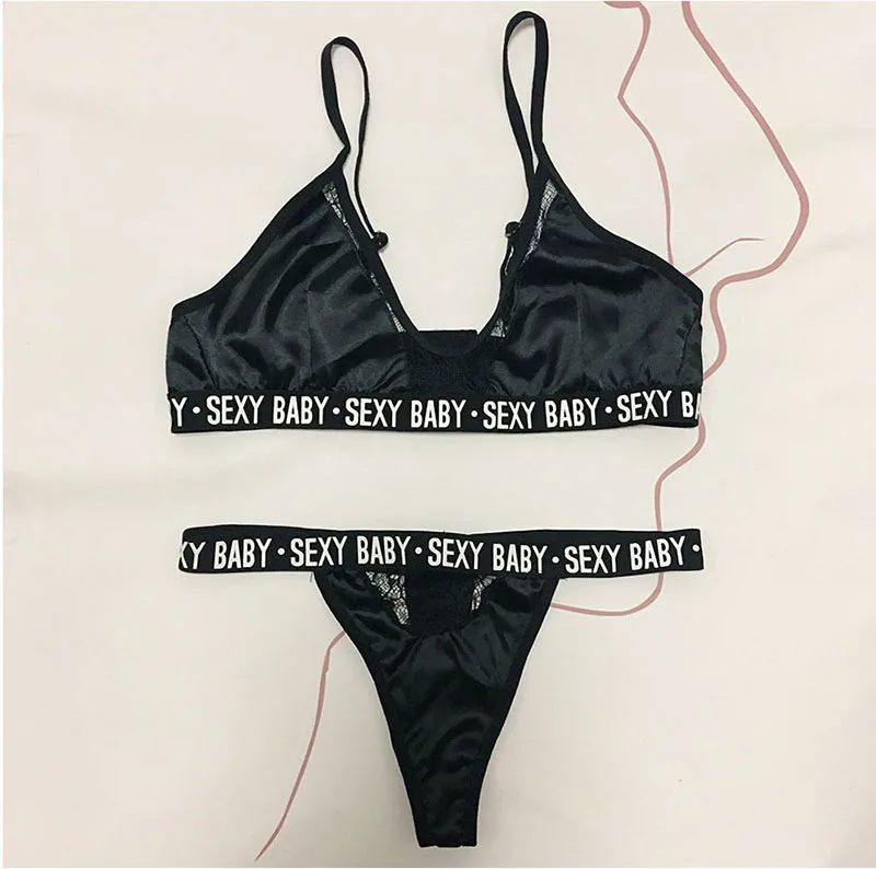 Norns сексуальная женщина Алфавит Прозрачная сетка пуш-ап белье Bralette Активный бюстгальтер Бесшовные стринги комплект нижнего белья - Цвет: Black