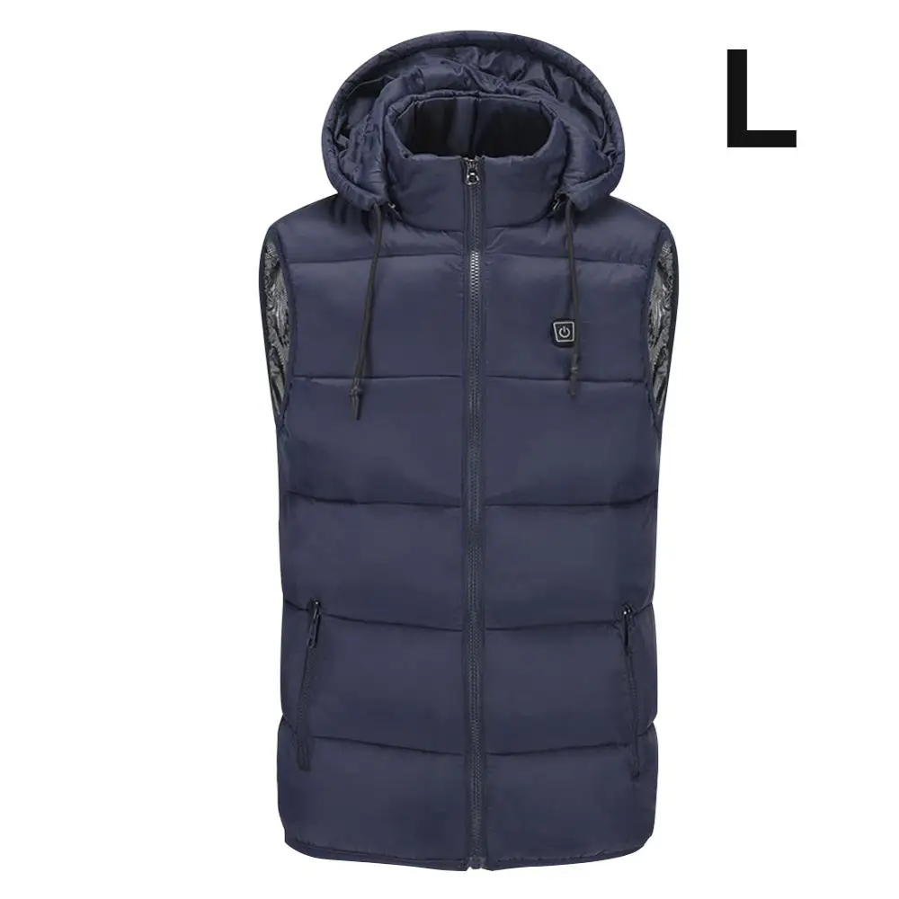 Blue L Size Электрический нагревательный жилет Отрегулируйте мужской t теплый утолщенный мужской женский жилет с подогревом с шапкой теплая одежда для улицы зимняя USB нагревательная куртка - Цвет: Blue L Size