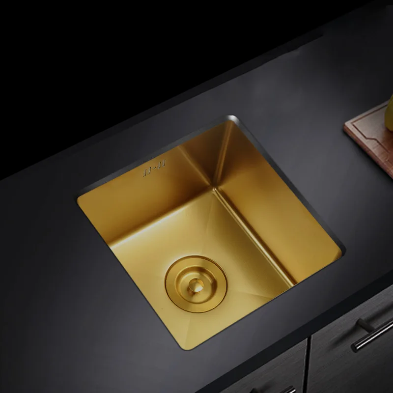 Gold Kitchen Sink Nanometer Technology Gold 4mm thickness 304 Stainless Steel Manual Sink Single