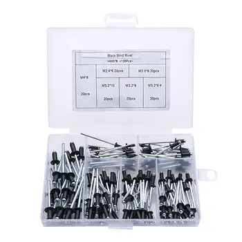 

New 120PCS Black Aluminum Blind Painted Rivet M2.4 M3.2 M4 Set Rivets