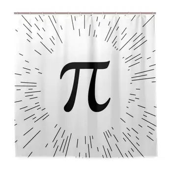 

Unique Shower Curtain Monochromatic Design Mathematical Special Number in Round with Lines Eco-Friendly with 12 Hooks in