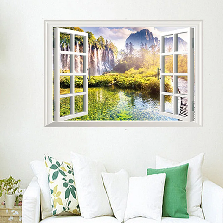 

Fake window landscape garden living room bedroom background wall sticker restaurant decoration creative sticker