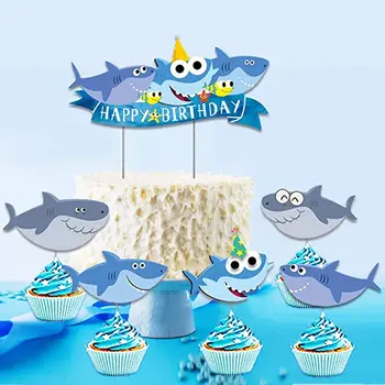 

Shark Birthday Cake Topper Cupcake Toppers Shark Theme Party Supplies Kids Birthday Party Supplies Decorations (Blue)